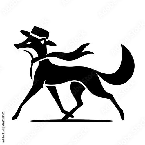 Fox in hat and scarf walking silhouette