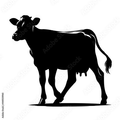 Cow standing in side view silhouette