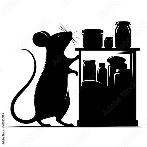Mouse exploring pantry silhouette illustration