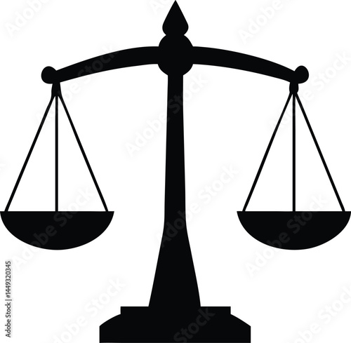 Black justice scales sit evenly, symbolizing law and legal balance fairly for all