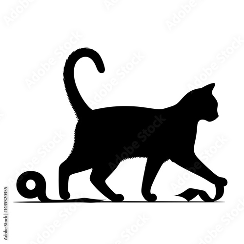 Cat playing with toilet paper silhouette illustration