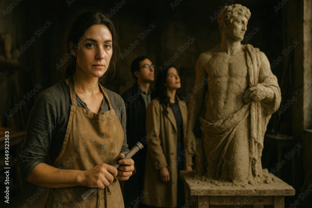 Naklejka premium Sculptor brings artistic vision to life in a creative workshop setting