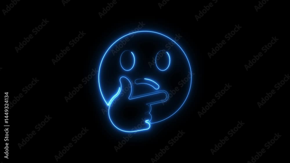 Glowing neon thinking emoji animation against a dark black background Glowing neon thinking emoji animation against a dark black background