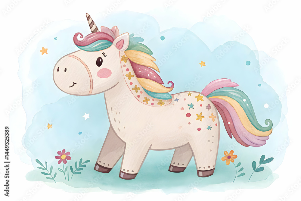 Fototapeta premium watercolor-illustration-of-cute-horse-doll--perfec