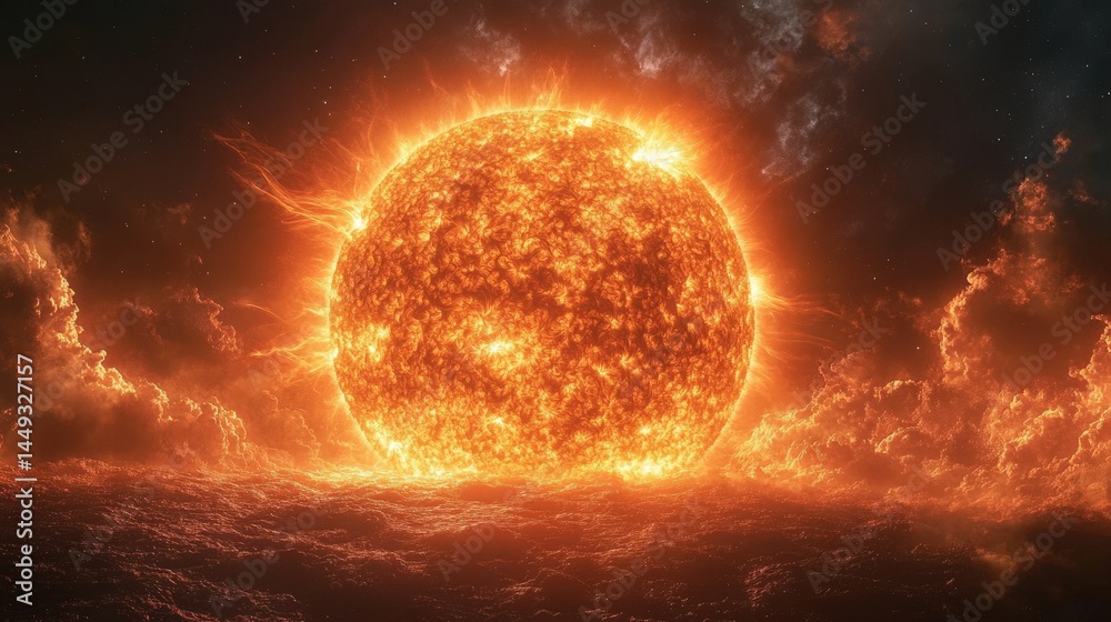 Obraz premium Intense, fiery celestial sphere in space.