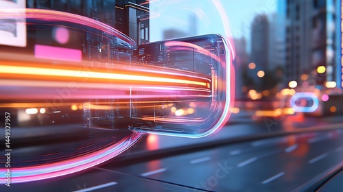 A futuristic dispenser creating endless loops of glowing tape in midair