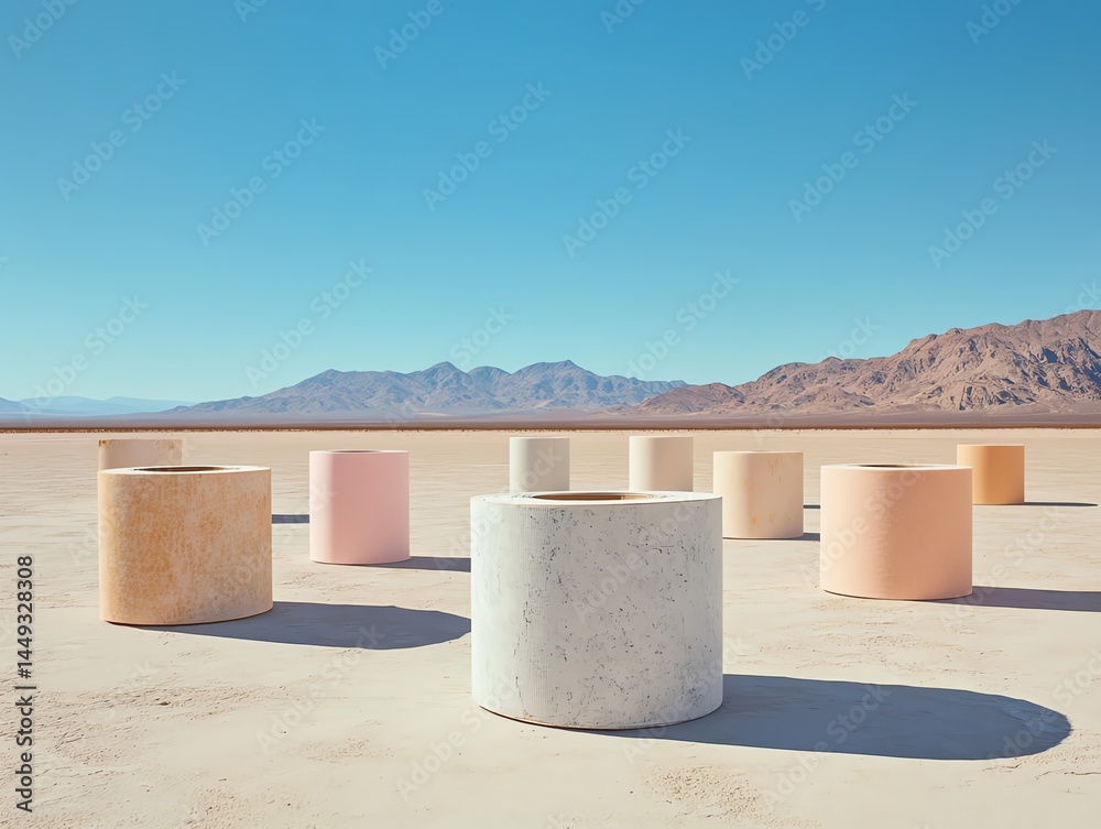 A landscape of tape rolls arranged like hills in a vast desert