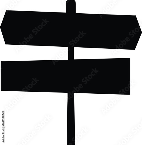 Isolated black direction sign with two blank boards points toward opposite directions