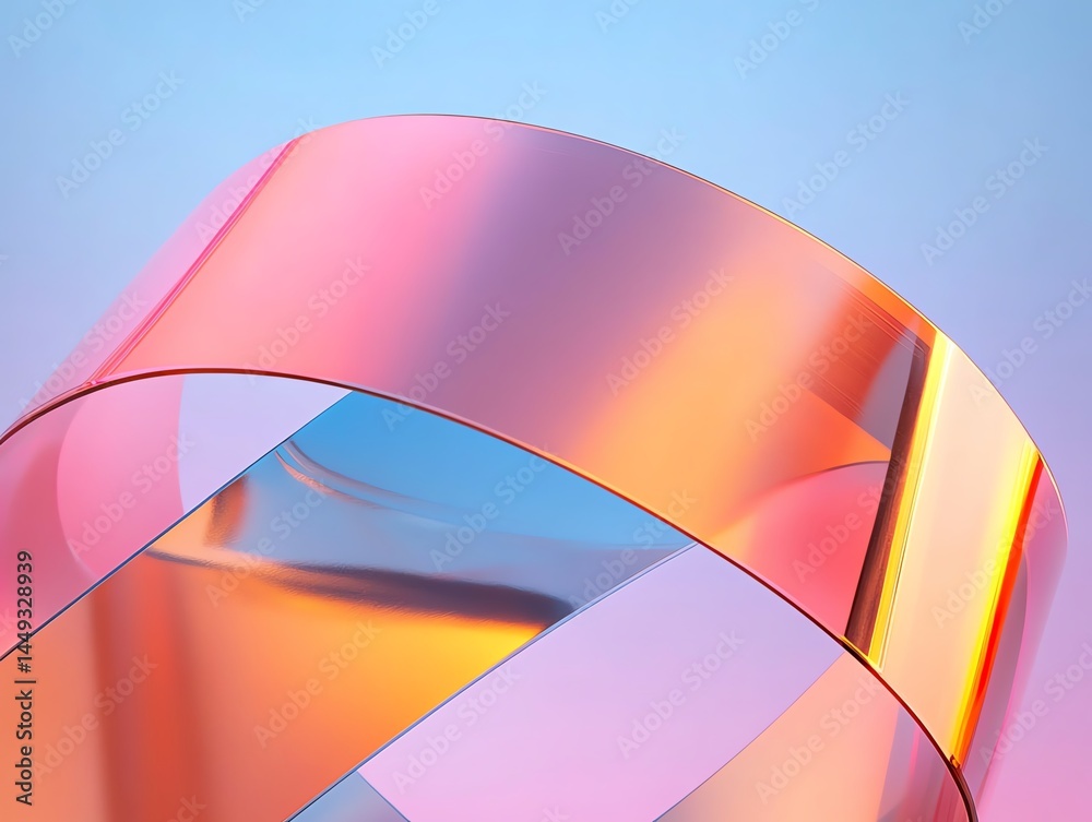 A reflective tape sculpture glowing under colorful studio lights