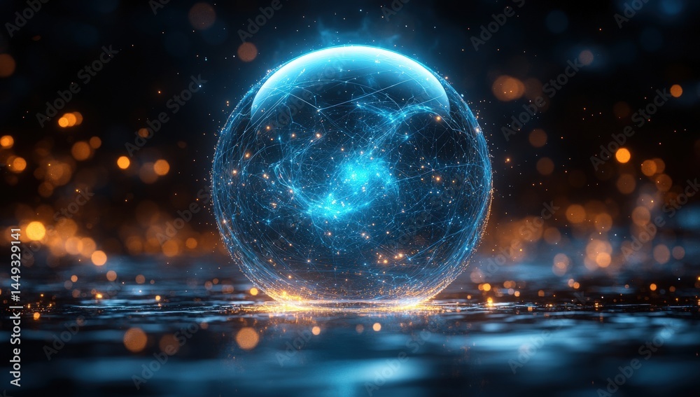Abstract glowing sphere, digital network design Abstract glowing sphere, digital network design