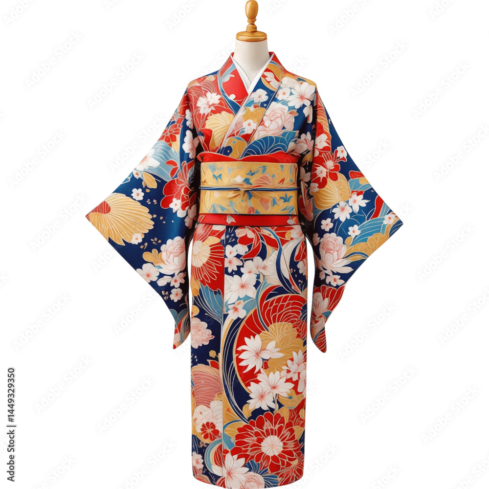 Naklejka premium Ornate Traditional Kimono with Floral Patterns