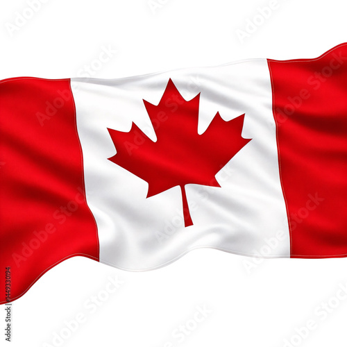Waving Canadian Flag with Maple Leaf Emblem