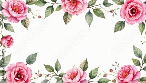 Delicate watercolor roses & leaves, repeating pattern, spring, graphics
