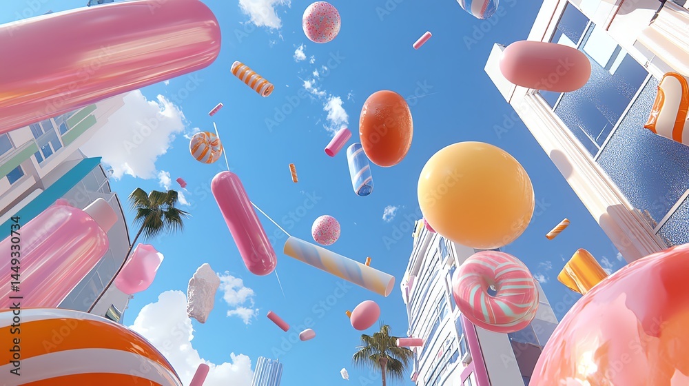 A whimsical world where tape connects floating islands of candy