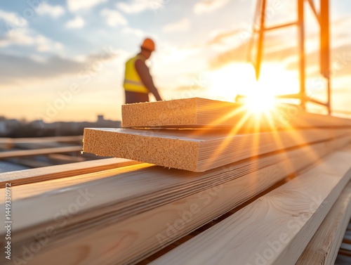 Obraz na płótnie Adhesive tape securing insulation layers on a rooftop under bright sunlight w salonie