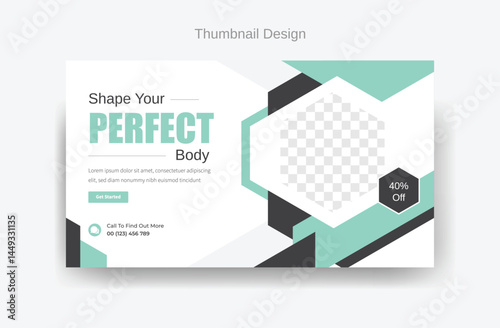 fitness gym training video thumbnail design banner, modern training template design, creative social media banner design, abstract colorful thumbnail design 