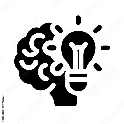 brain with lightbulb analytical thinking silhouette on transparent background for web and graphic design
