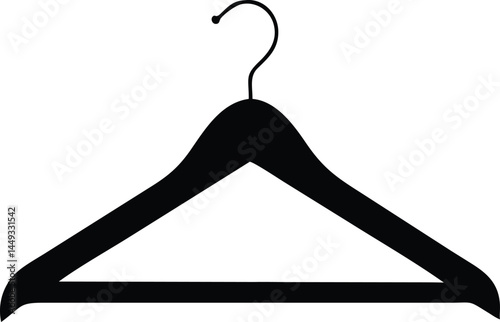 Isolated solid black silhouette shows an empty coat hanger with simple clean shape