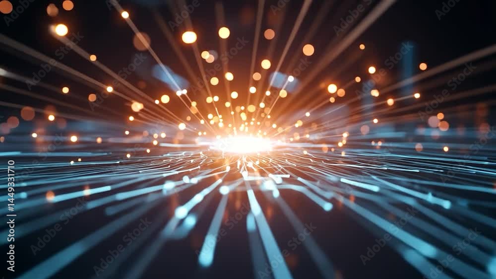 Abstract representation of digital sparks emanating from a central point, showcasing energy flow and technology themes