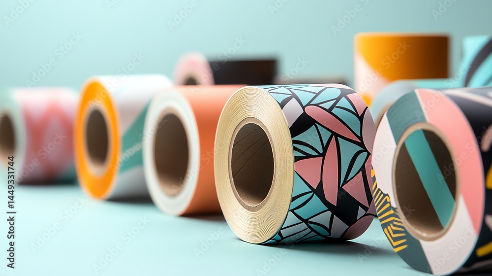 Brightly patterned washi tape creating intricate patterns on a craft project