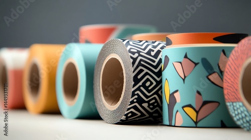 Brightly patterned washi tape creating intricate patterns on a craft project