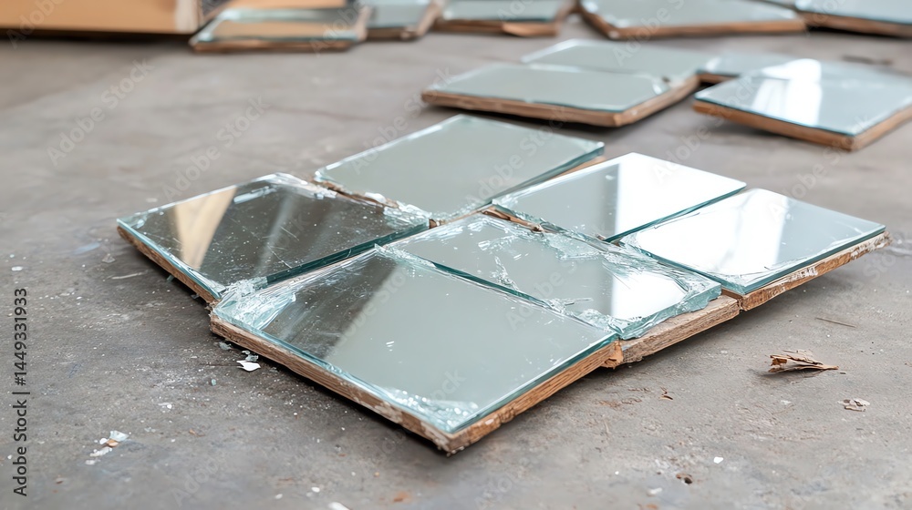 Clear tape holding pieces of a shattered mirror together