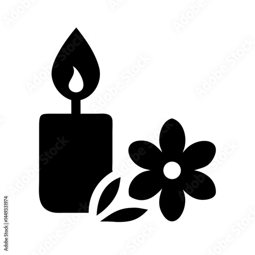 candle and flower aromatherapy relaxation silhouette on transparent background for web and graphic design