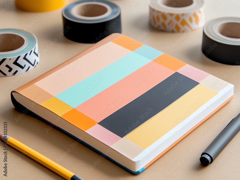 Colorful tape strips decorating a child s notebook