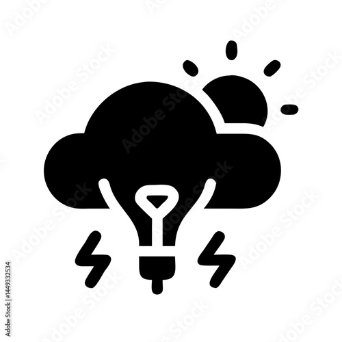 cloud with lightning and lightbulb inspiration storm on transparent background for web and graphic design