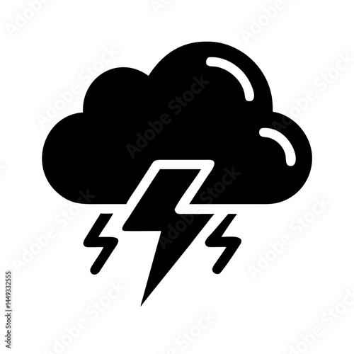 cloud with lightning bolt intense brainstorm silhouette on transparent background for web and graphic design