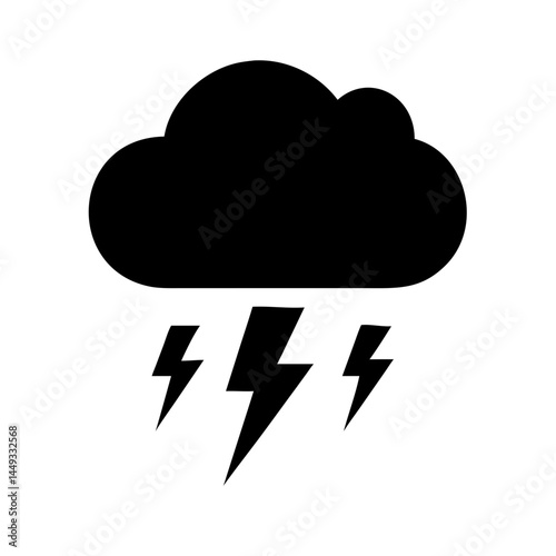 cloud with lightning bolt intense brainstorm silhouette on transparent background for web and graphic design
