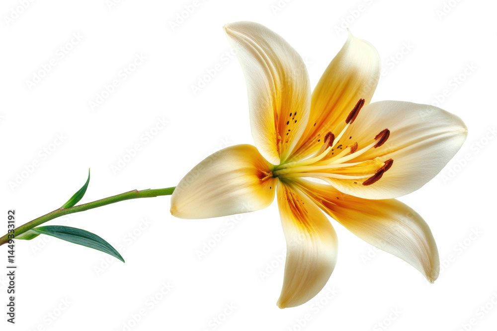 Fototapeta premium Close-up of a blooming yellow lily on a black background, cut out