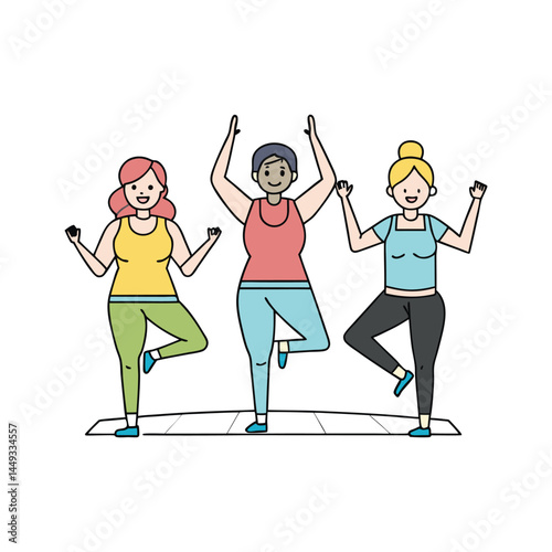 Plus Size Group Fitness Class Silhouette Vector Doing Jumping Jacks