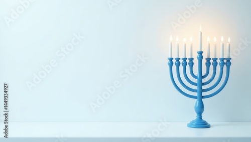Festive Blue Menorah with Lit Candles for Hanukkah Celebration