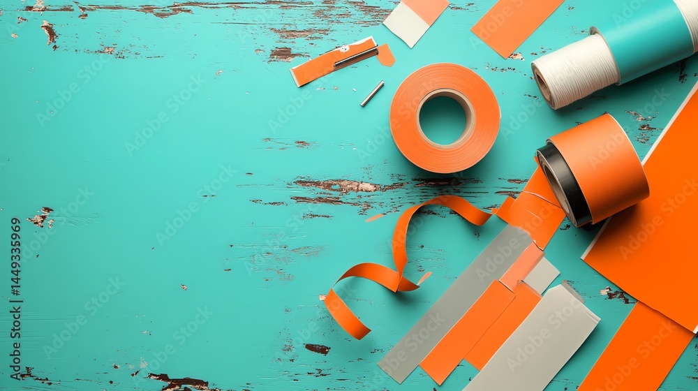 Tape creating loops and twists on a child s craft table