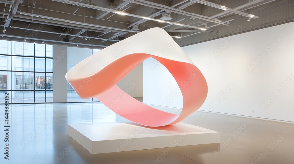 Tape forming a dynamic, ribbonlike sculpture in a gallery setting