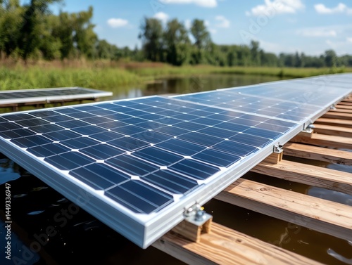Tape securing solar panels on a floating ecoisland