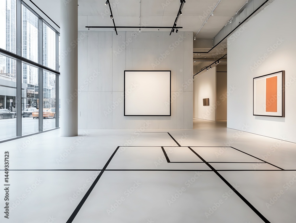 Tape strips intersecting to create a minimalist grid art installation