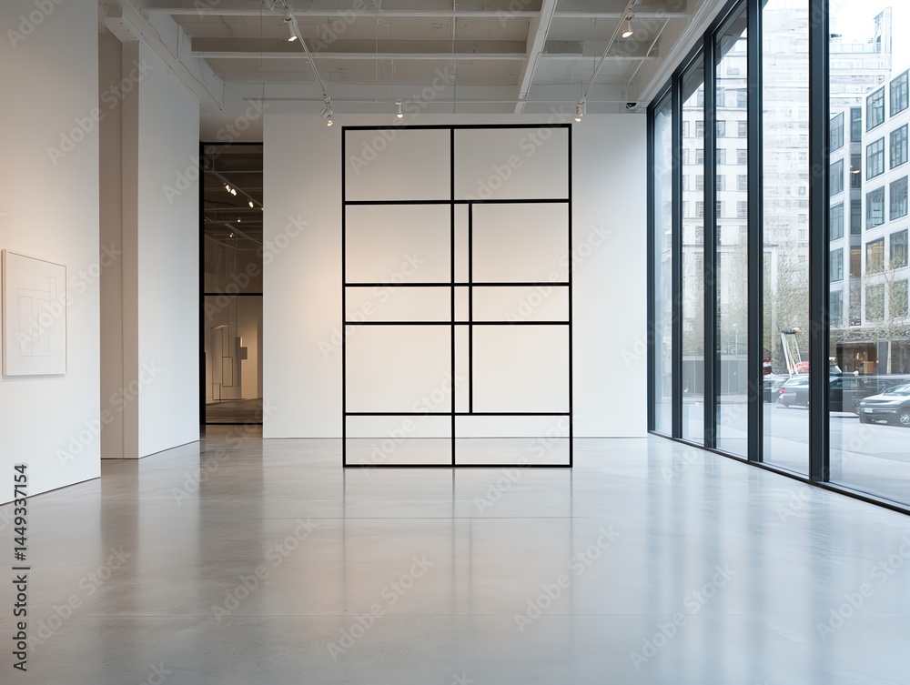 Tape strips intersecting to create a minimalist grid art installation