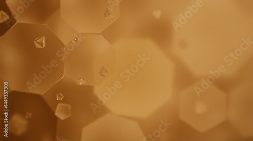 Soft golden geometric bokeh background with translucent polygons and warm light glow photo