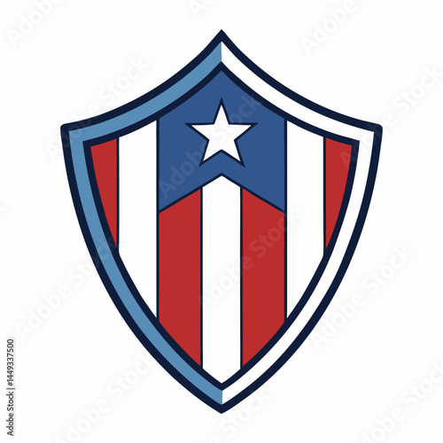 A bold, emblematic shield symbolizing patriotism, adorned with stars and stripes, reflecting national pride, unity, and strength. Ideal for a proud and resilient representation.
