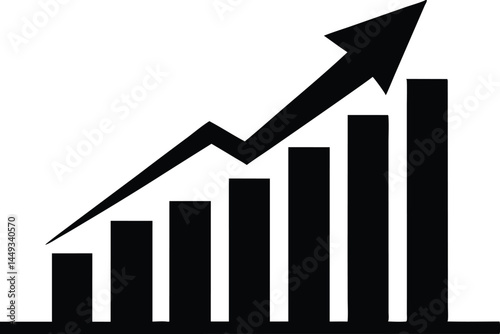 Financial upward growth arrow chart silhouette vector, Growth bar chart vector, Business chart icon