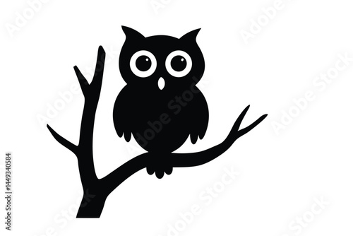 Silhouette of an owl perched on a tree branch