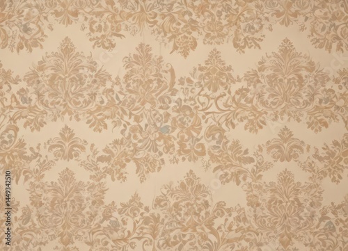 Elegant damask floral pattern on beige background, textile, classic