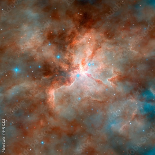 A Breathtaking Celestial Nebula Orange and Teal Cosmic Clouds with Bright Stars