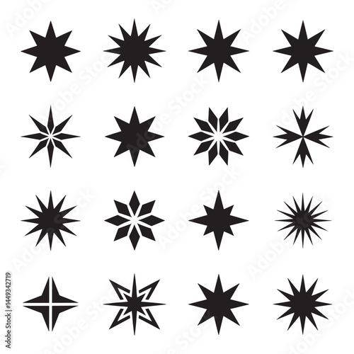 Star vector icons. Stars collection. Star icon. Stars in modern simple flat style. Black stars, vector illustration