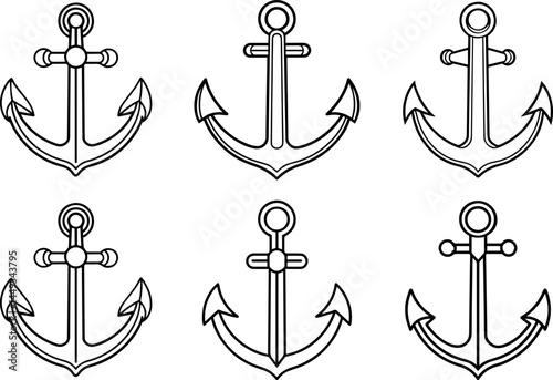 Set of anchor outline vector illustration outline