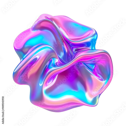 Abstract iridescent holographic shape vaporwave aesthetic background design art concept isolated on a transparent background.