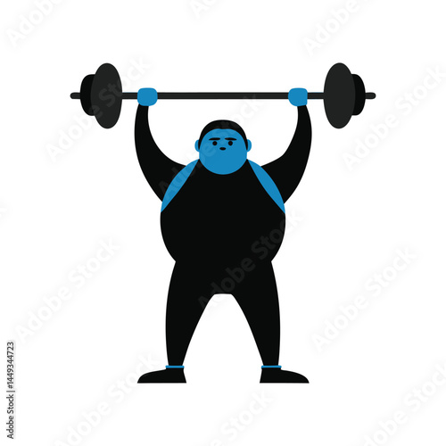 Plus Size Man Lifting Weights Silhouette Vector in Standing Pose