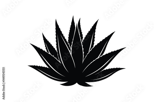 Aloe vera plant silhouette vector on a white background